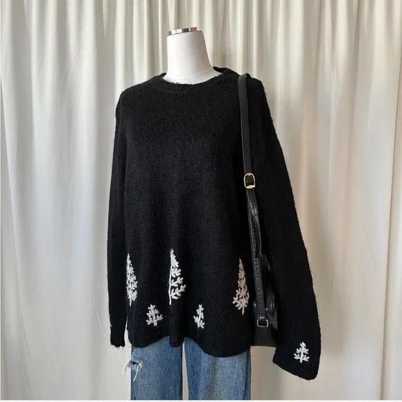 Vintage Black Karen Scott wool blend  crewneck sweater with embroidery size XL. - Picture 4 of 8